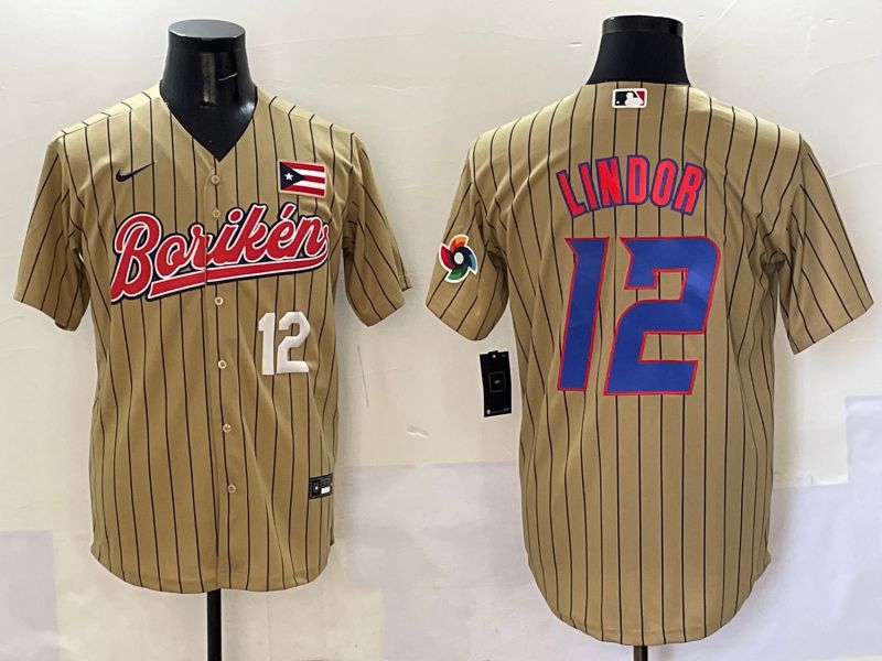 Men Puerto Rico #12 Lindor Brown Stripe Joint Name 2025 Nike MLB Jersey style 7->more jerseys->MLB Jersey